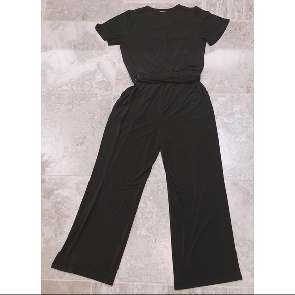 Michael Kors Wide Leg Jumpsuit Belted V-Neck Stretch Black Size L NWT $135.00 - Picture 6 of 13